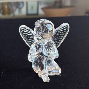 Baccarat Crystal Seated / Praying Cherub– Signed Vintage Crystal Angel